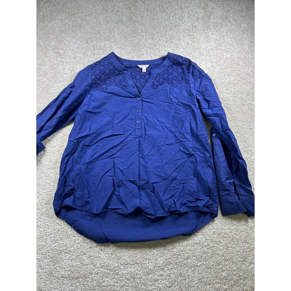 Sonoma Shirt Womens Medium Blue Embroidered Button Front Long Sleeve Top Boho